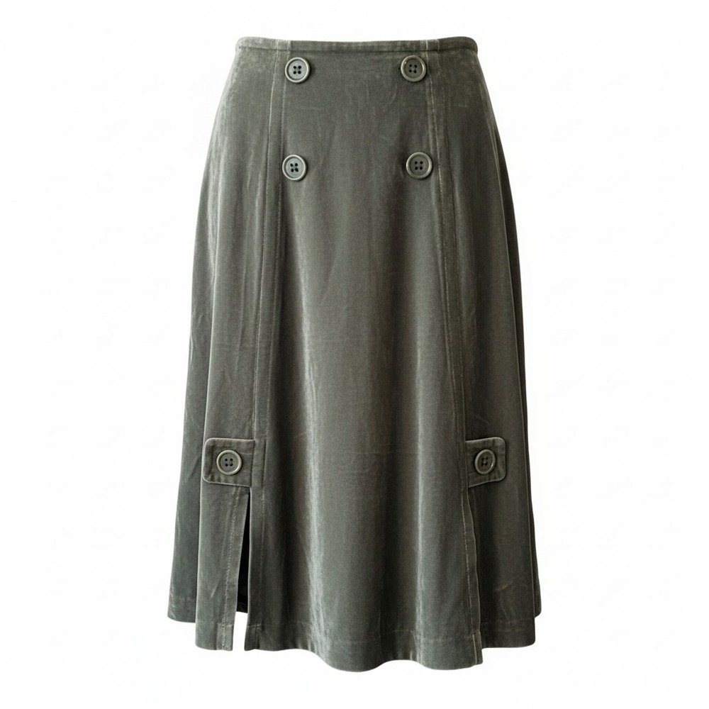 VTG C.C. Outlaw Sage Green Silk Blend‎ Velvet Double Breasted Midi Skirt 152661